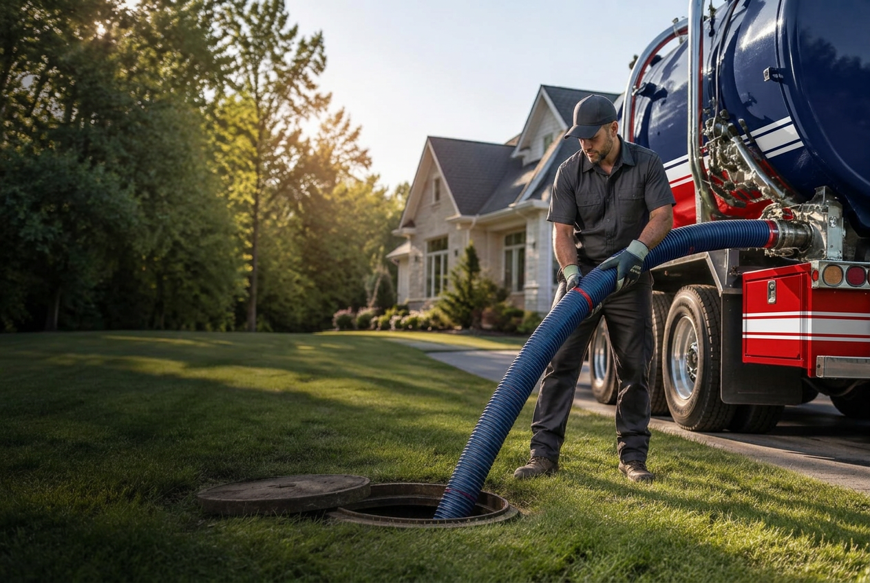 Septic Pros technician operating professional pumping equipment